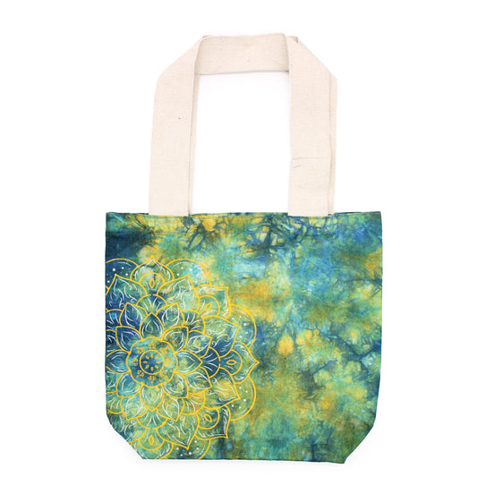 Tye-Dye Cotton Bag (6oz) - 38x42x12cm -  Mandela - Green/Blue - Natural Handle