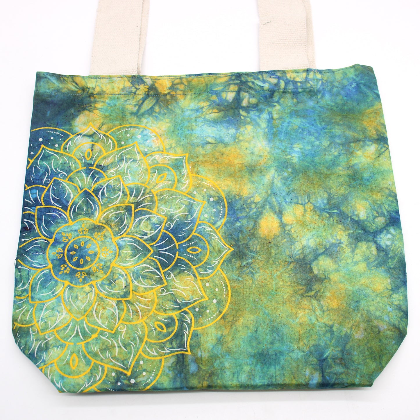 Bolsa de Algodón Tye-Dye (6oz) - 38x42x12cm - Mandela - Verde/Azul - Mango Natural