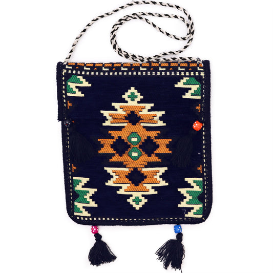 Bolso de festival tipo mensajero Kilim azul marino oscuro