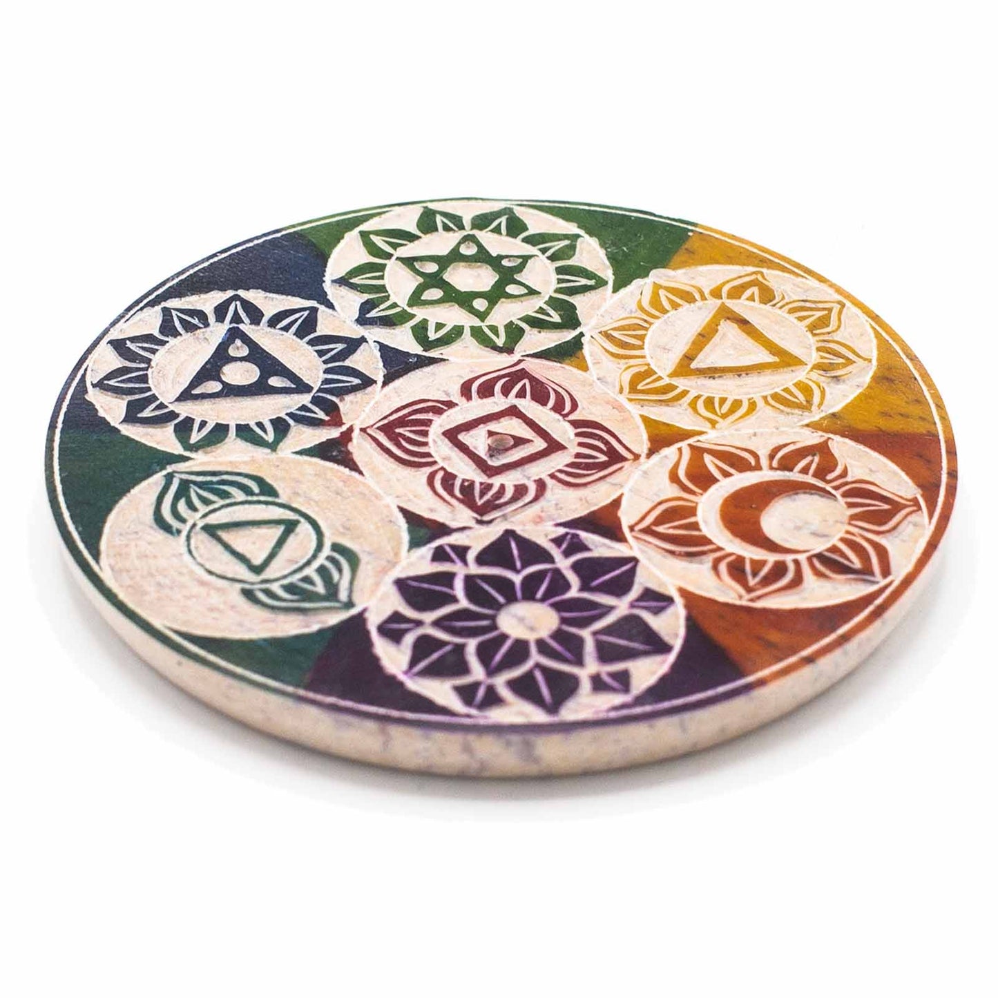 Soapstone Disc Incense Holder 10cm - Seven Chakra