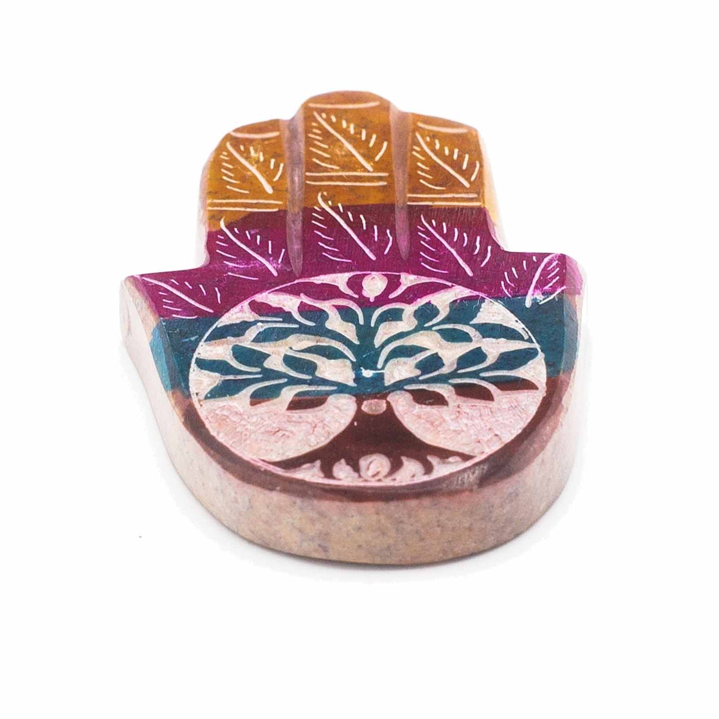 Soapstone Hamsa Incense Holder 9x6cm - Tree of Life