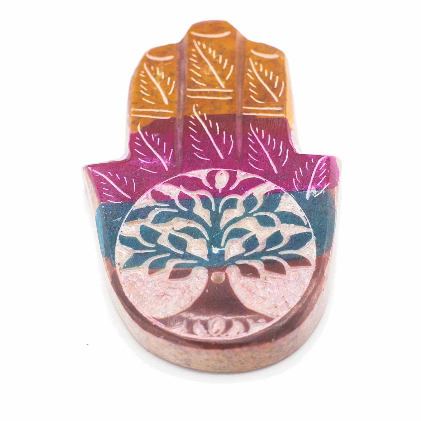 Soapstone Hamsa Incense Holder 9x6cm - Tree of Life