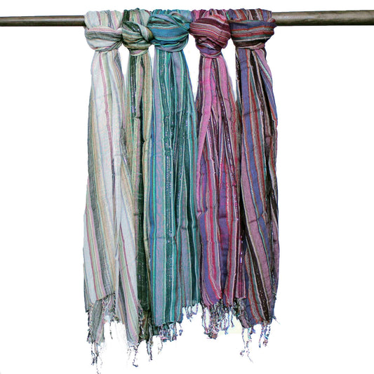 Indian Boho Scarves - 22x72cm - Random Colours With Gold Thread