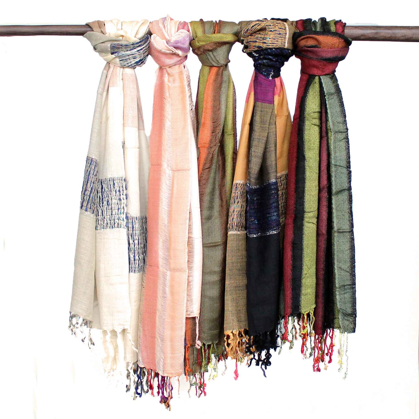 Lrg Indian Boho Scarves - 28x72cm - Random Greens