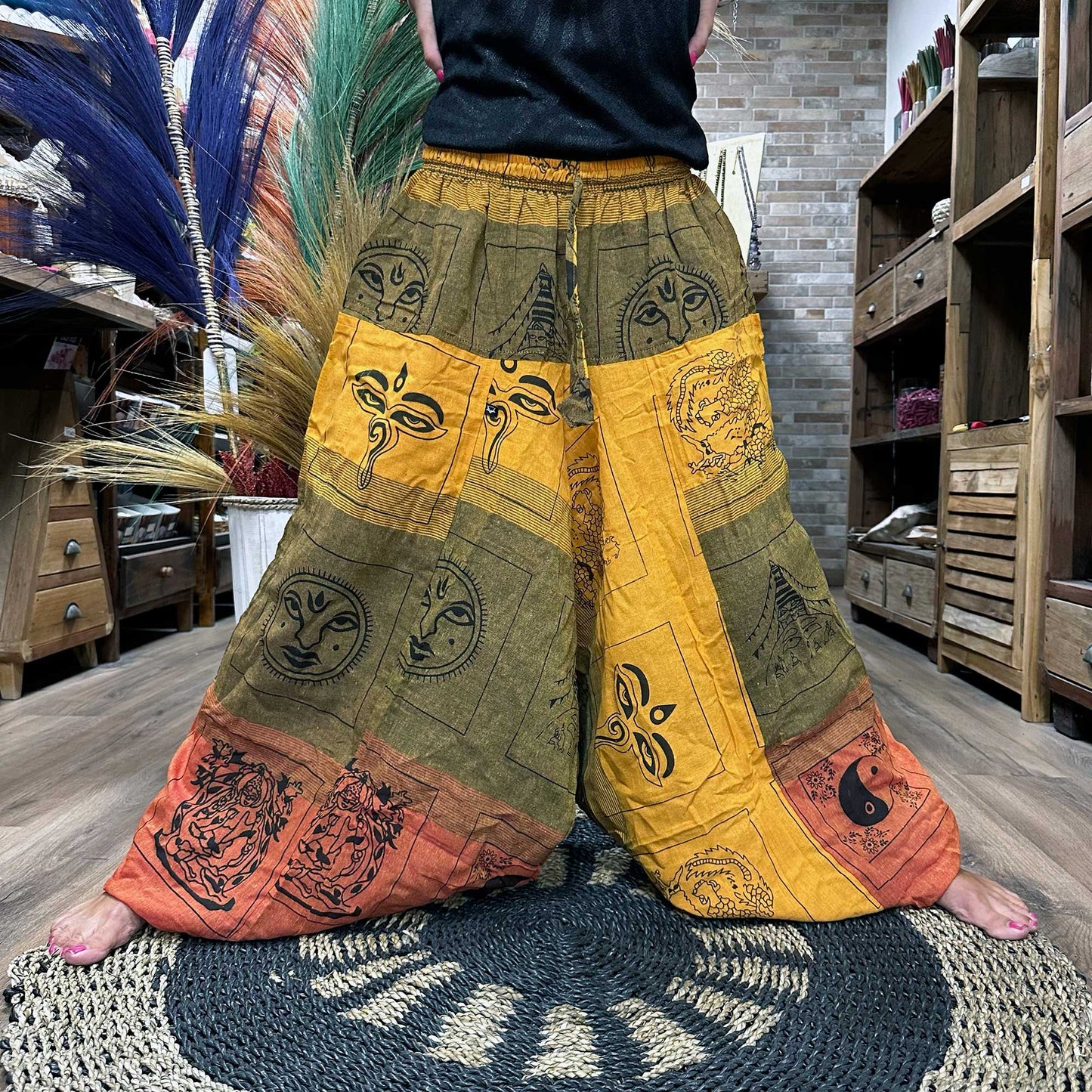 Pantalones de yoga y festivales - Aladdin Himalayan Print en naranja