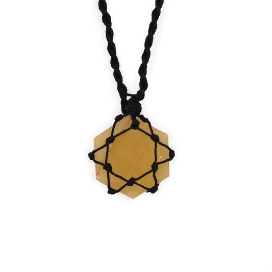 Colgante hexagonal de piedras preciosas con cordones - Cuarzo amarillo