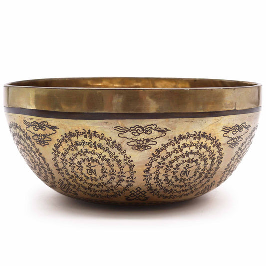 Tibetan Healing Engraved Bowl - 21cm - Om & Buddha