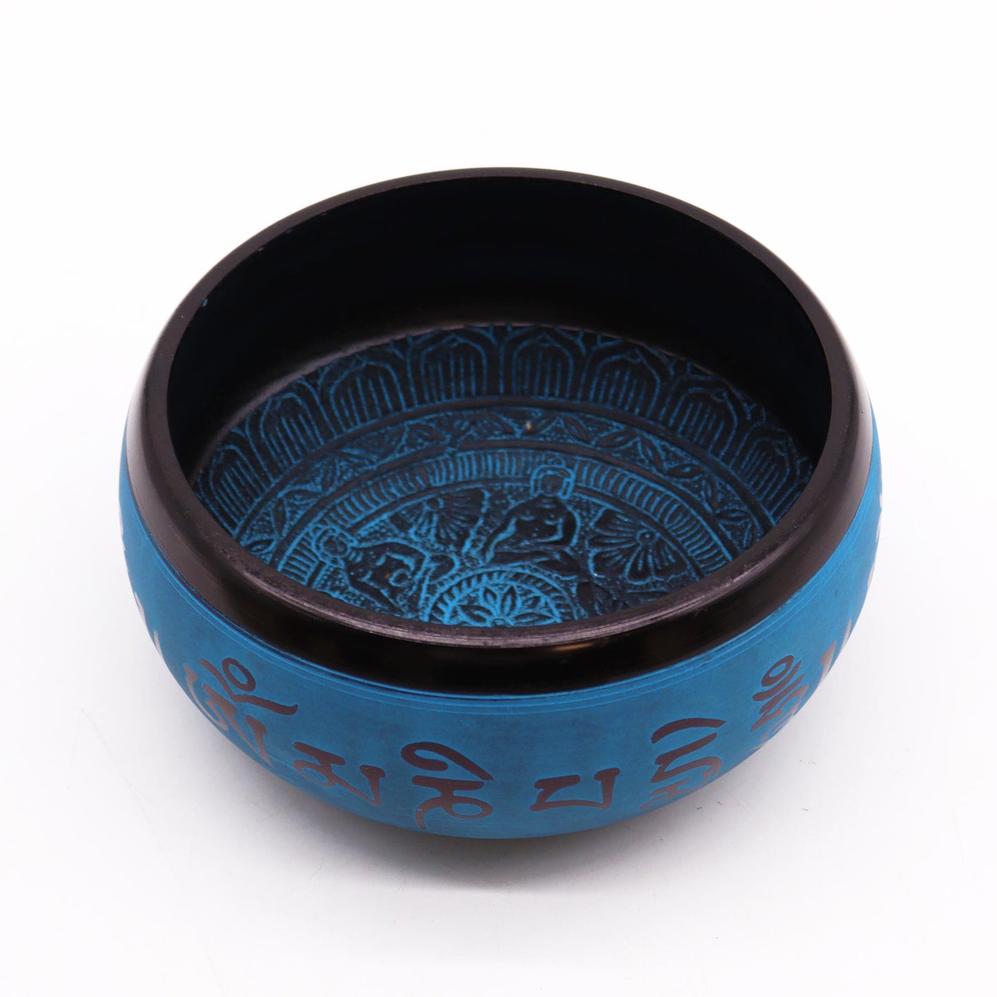 Cuenco tibetano Earth Powder - Cinco Budas Mantra Azul - 16 cm