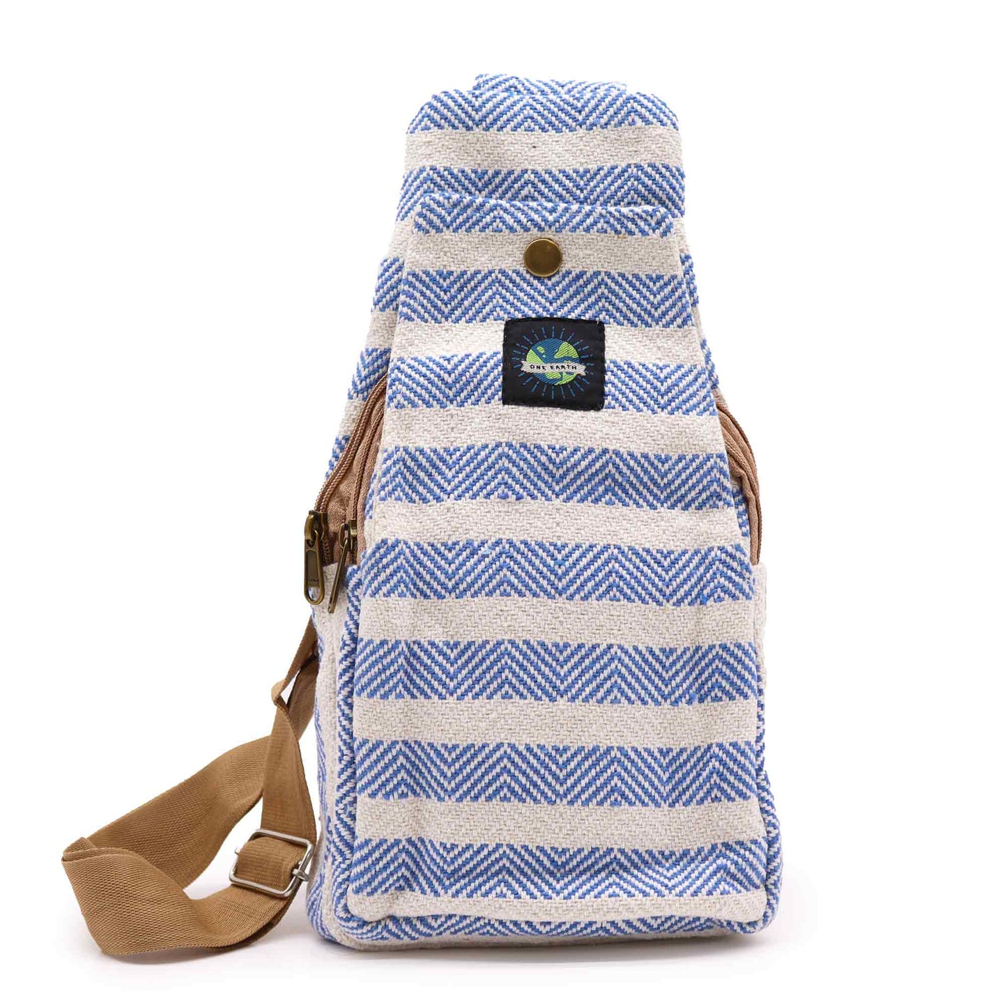 Bolso Bandolera Algodón Natural - Azul y Blanco