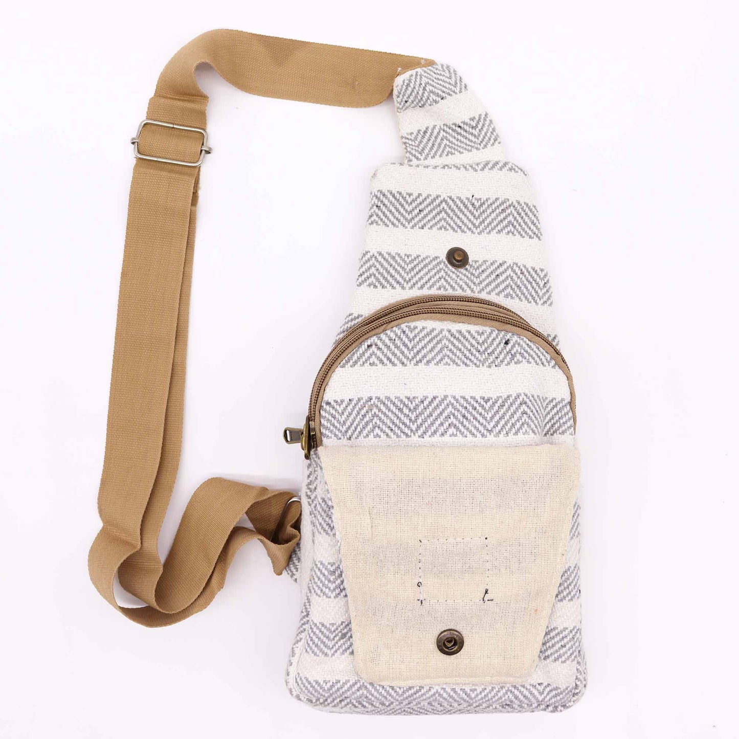 Bolso Bandolera Algodón Natural - Gris y Blanco