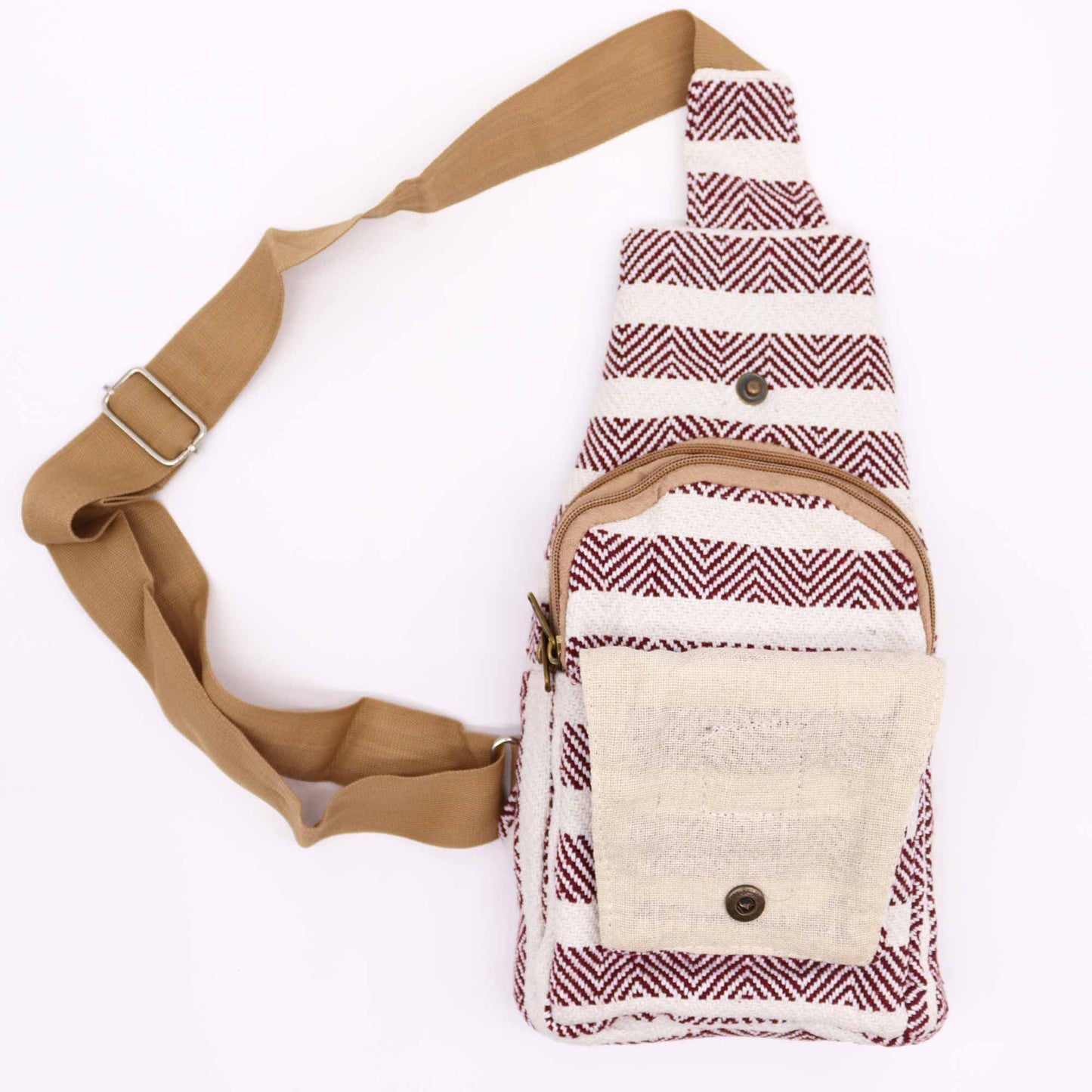 Bolso Bandolera Algodón Natural - Burdeos y Blanco