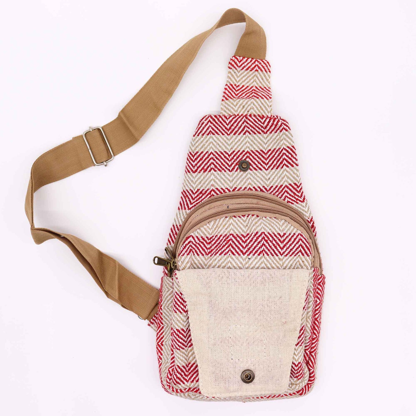 Bolso Bandolera Body Algodón Natural - Bronceado y Rosa