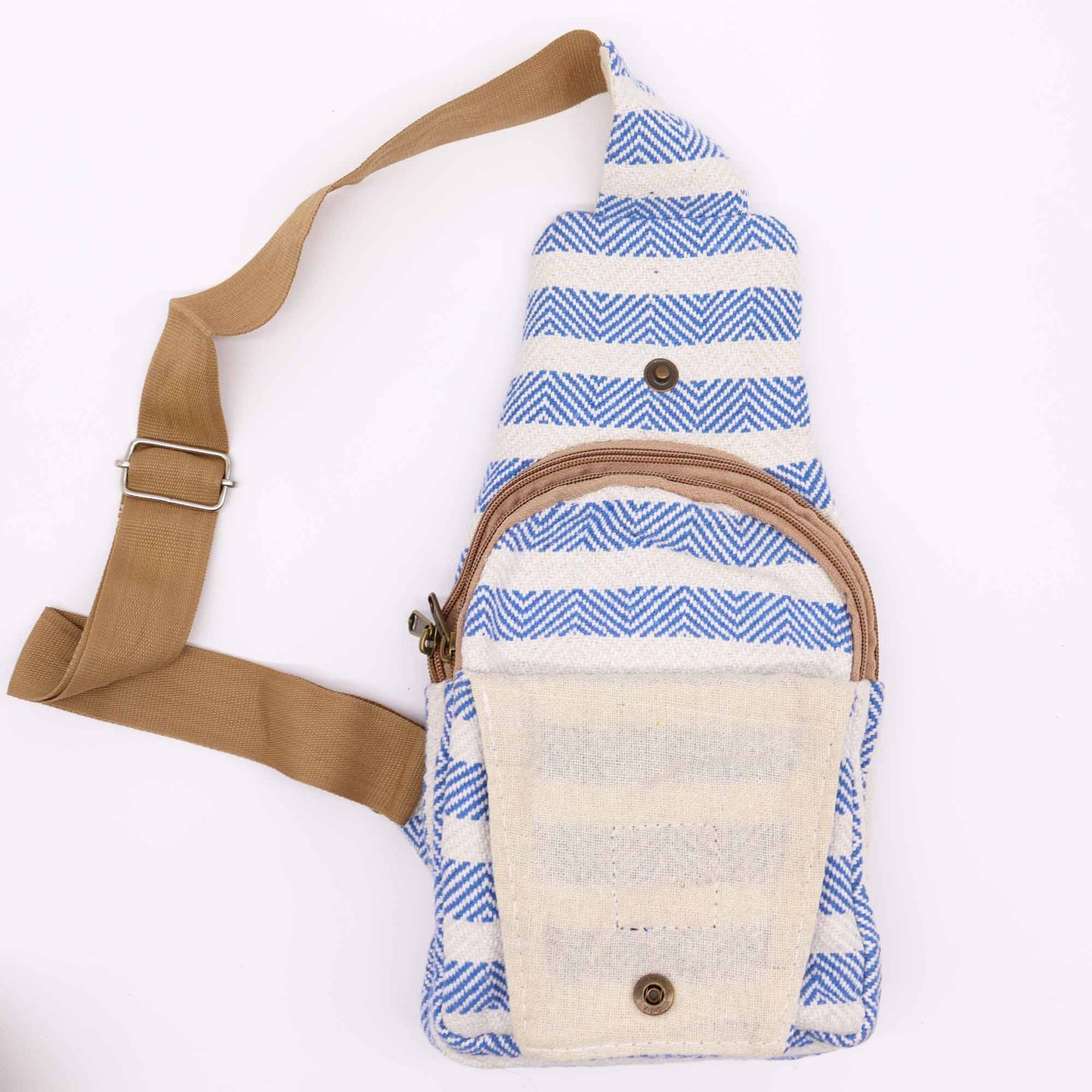 Bolso Bandolera Algodón Natural - Azul y Blanco