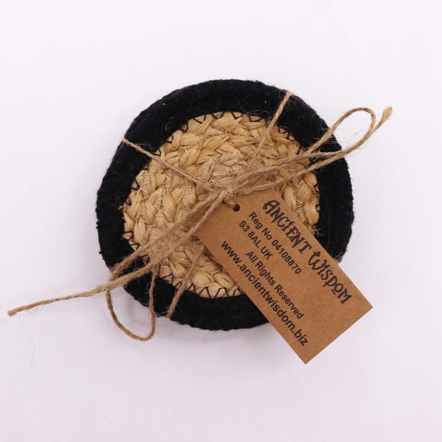 Natural Coaster - Jute & Cotton 10cm  (set of 4) - Black Boarder