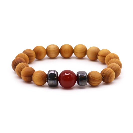 Brazalete de chakra raíz de cedro con jaspe rojo