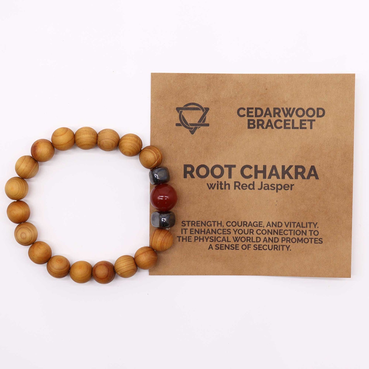 Brazalete de chakra raíz de cedro con jaspe rojo