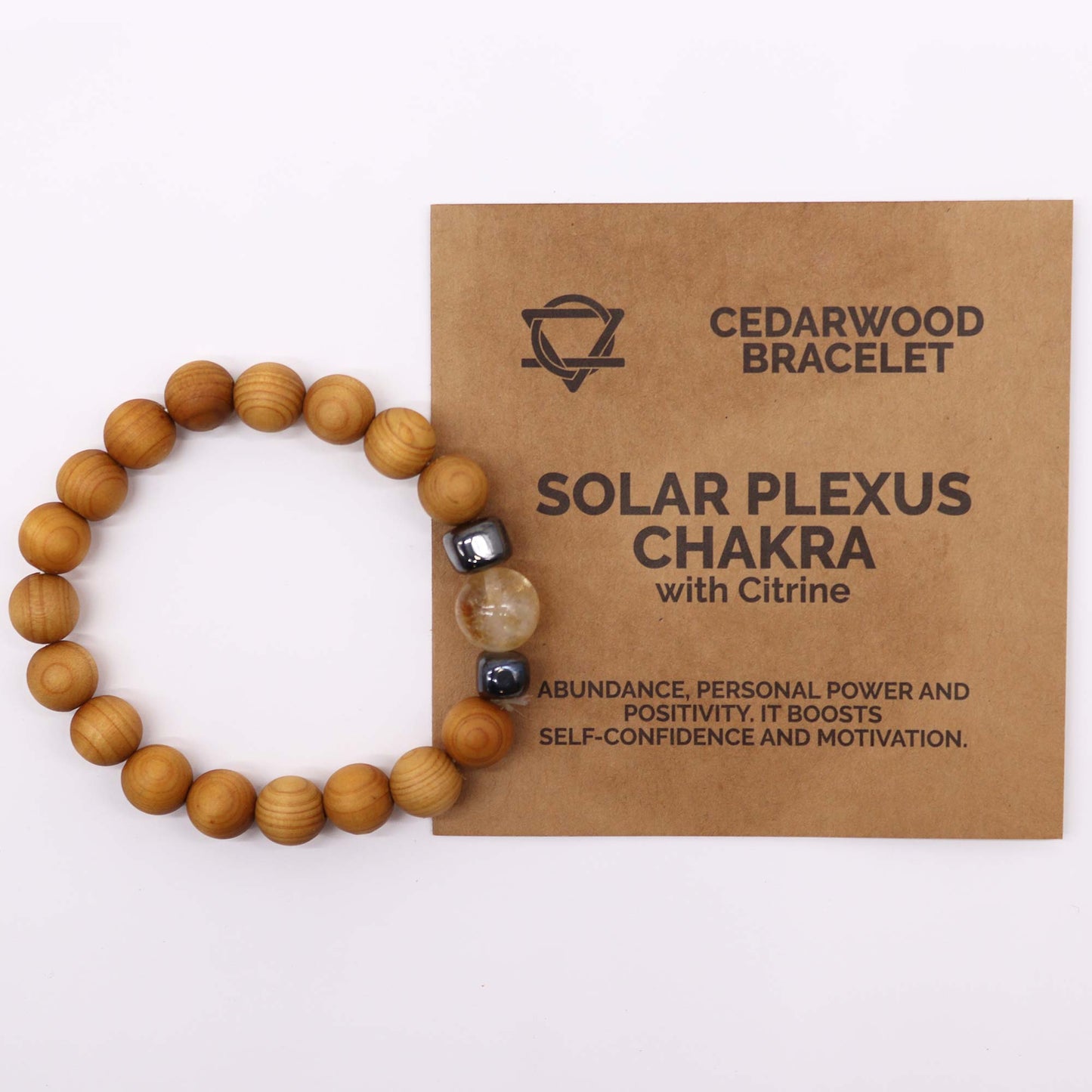 Brazalete del chakra del plexo solar de madera de cedro con citrino