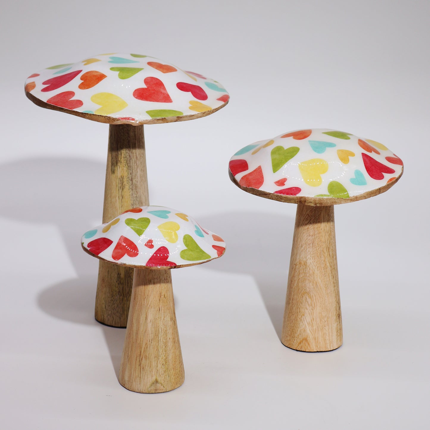 Small Wooden Mushroom - Pastel Hearts