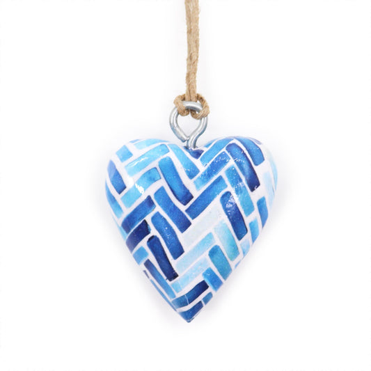 Small Decor Wood Heart -  Blue Stripes