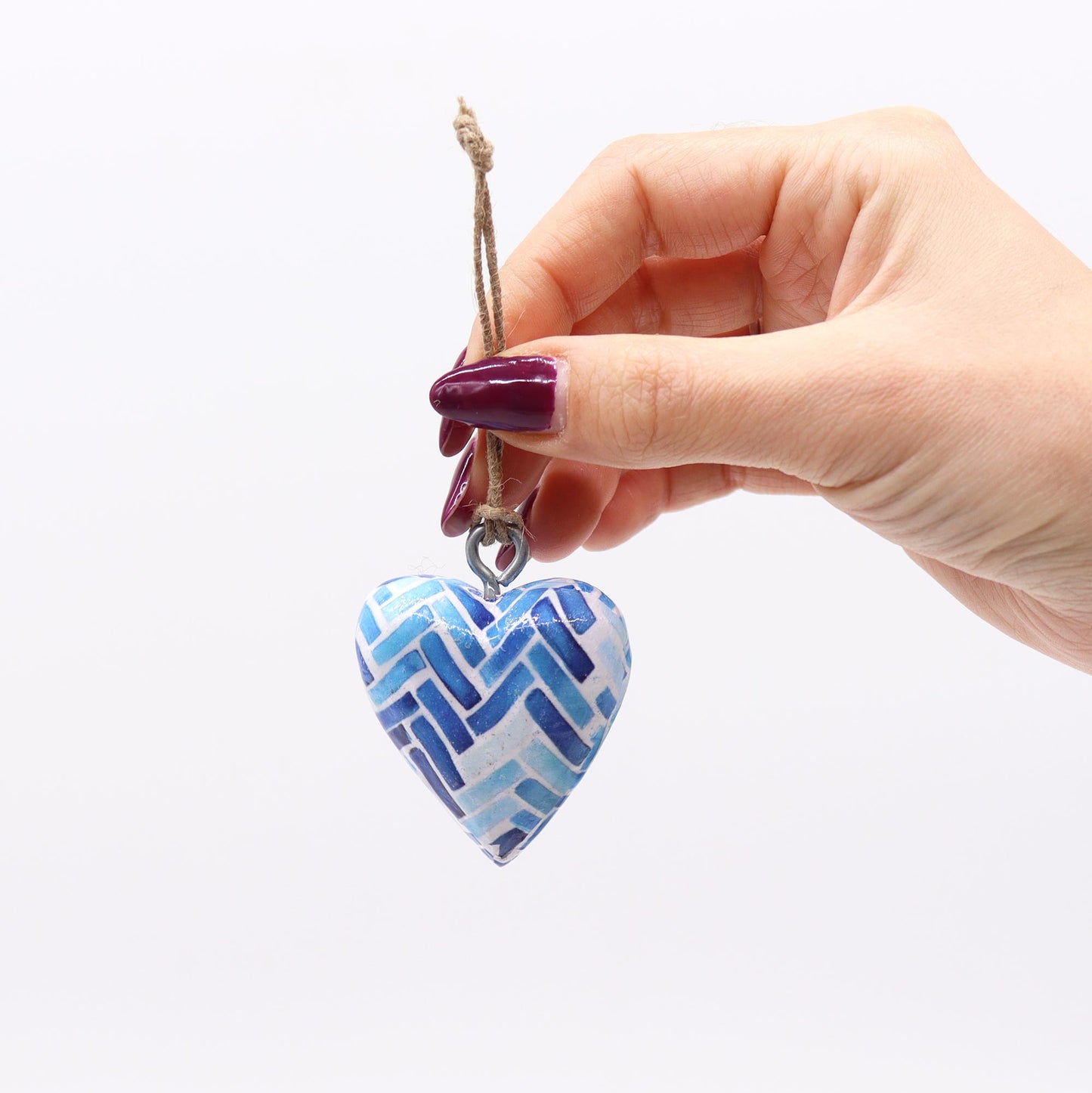 Small Decor Wood Heart -  Blue Stripes