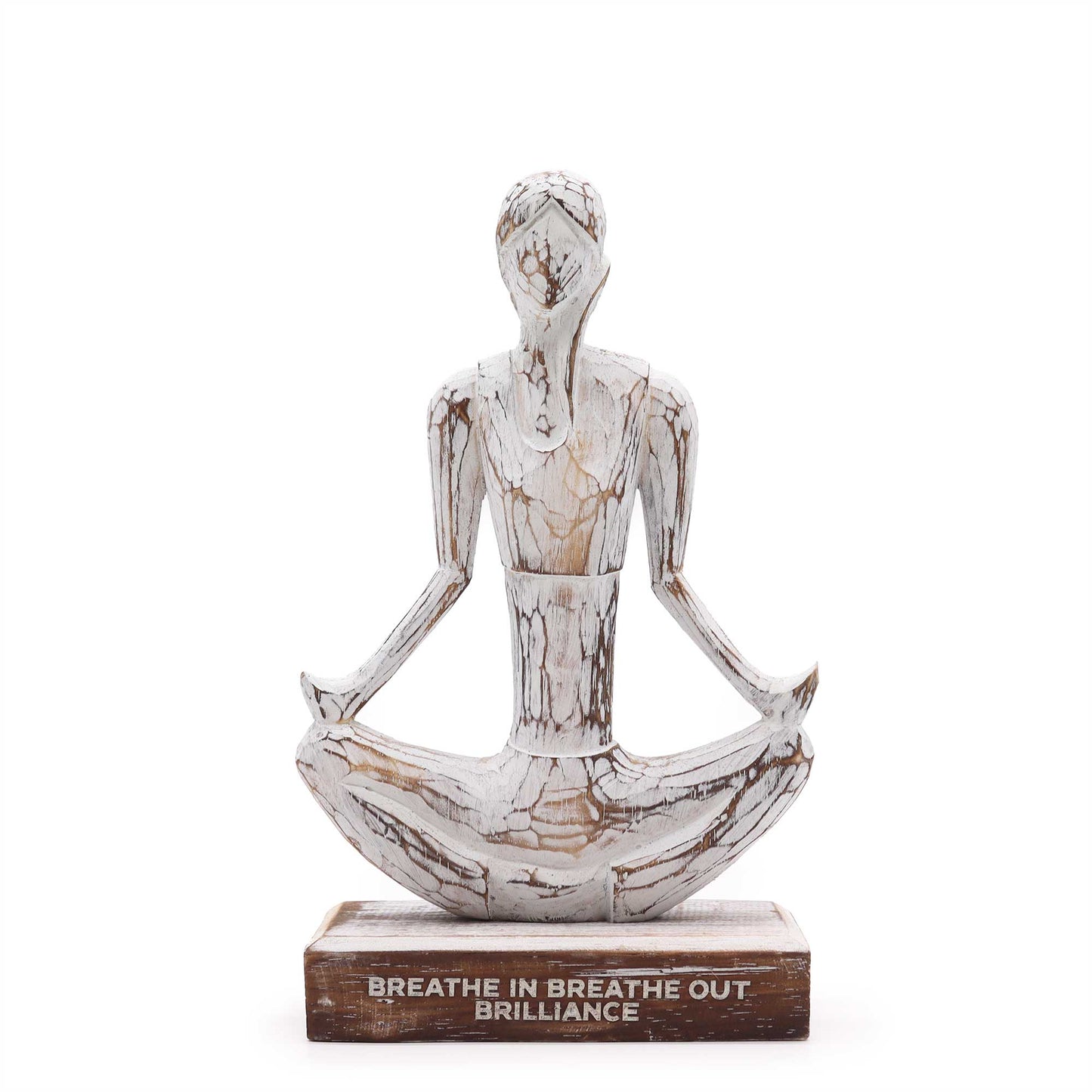 Wooden Yoga Lady - Whitewash - Easy Pose - "Breathe in Breathe out Brilliance"